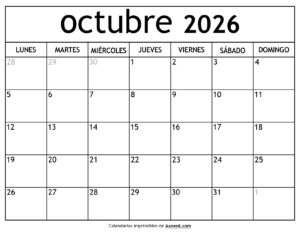 Calendario Octubre 2026