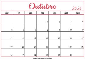 Calendário Outubro 2026