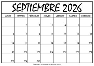 Calendario Septiembre 2026 Para Imprimir