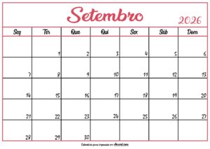 Calendário Setembro 2026