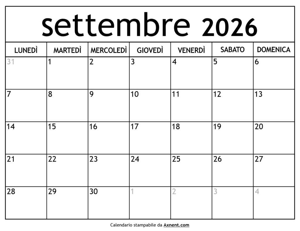 Calendario Settembre 2026