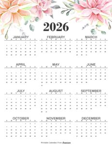 Cute 2026 Yearly Calendar