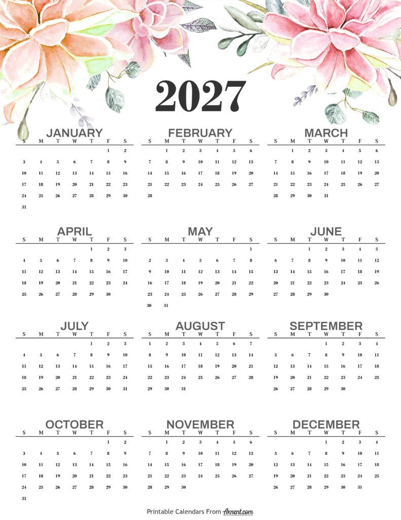 Cute 2027 Yearly Calendar