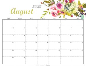 Cute August 2026 Calendar