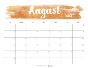 Cute August 2026 Calendar Printable