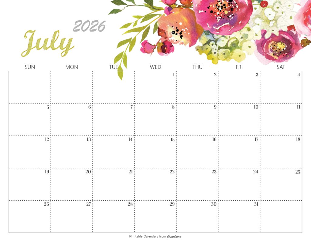 Cute July 2026 Calendar