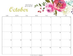 Cute October 2026 Calendar