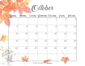 Cute October Calendar 2026