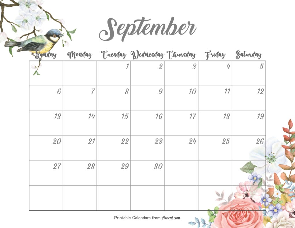 Cute September Calendar 2026