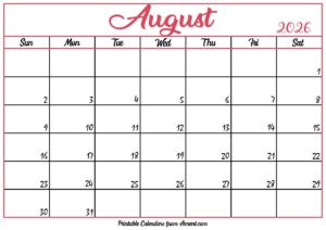 Free August Calendar 2026