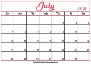 Free July Calendar 2026