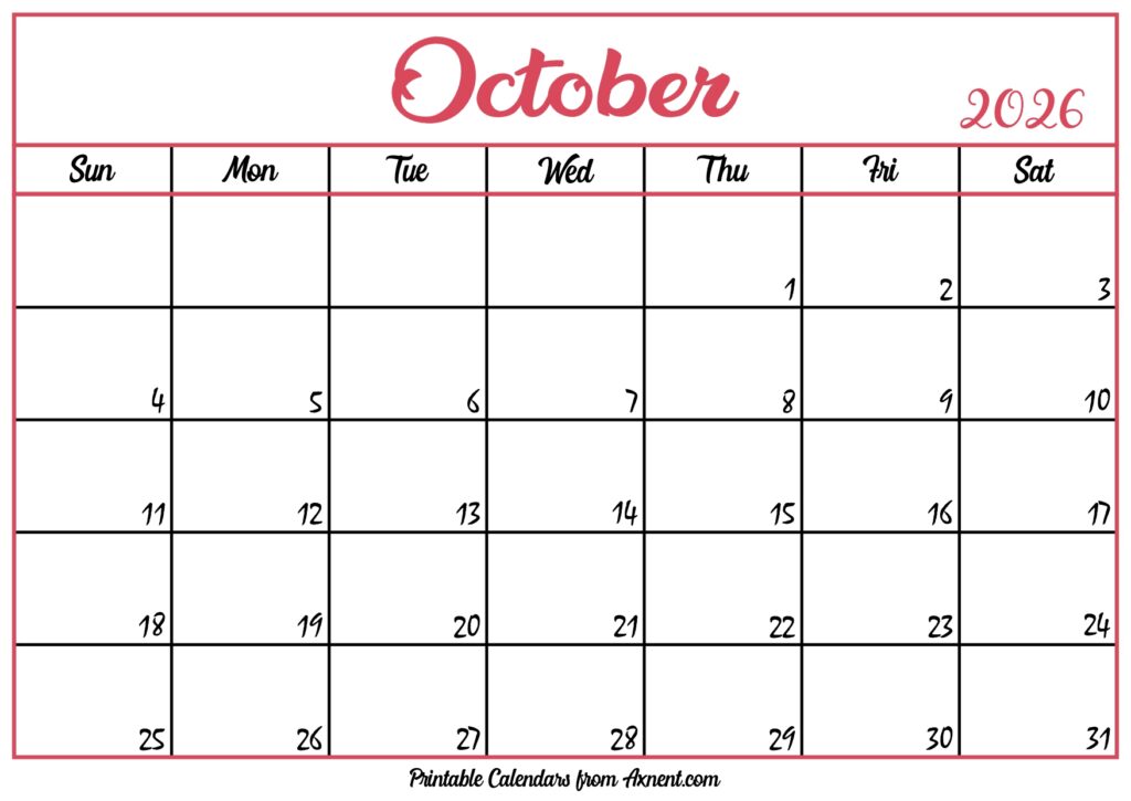 Free October Calendar 2026