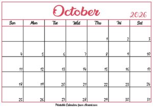 Free October Calendar 2026