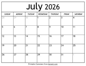July 2026 Calendar