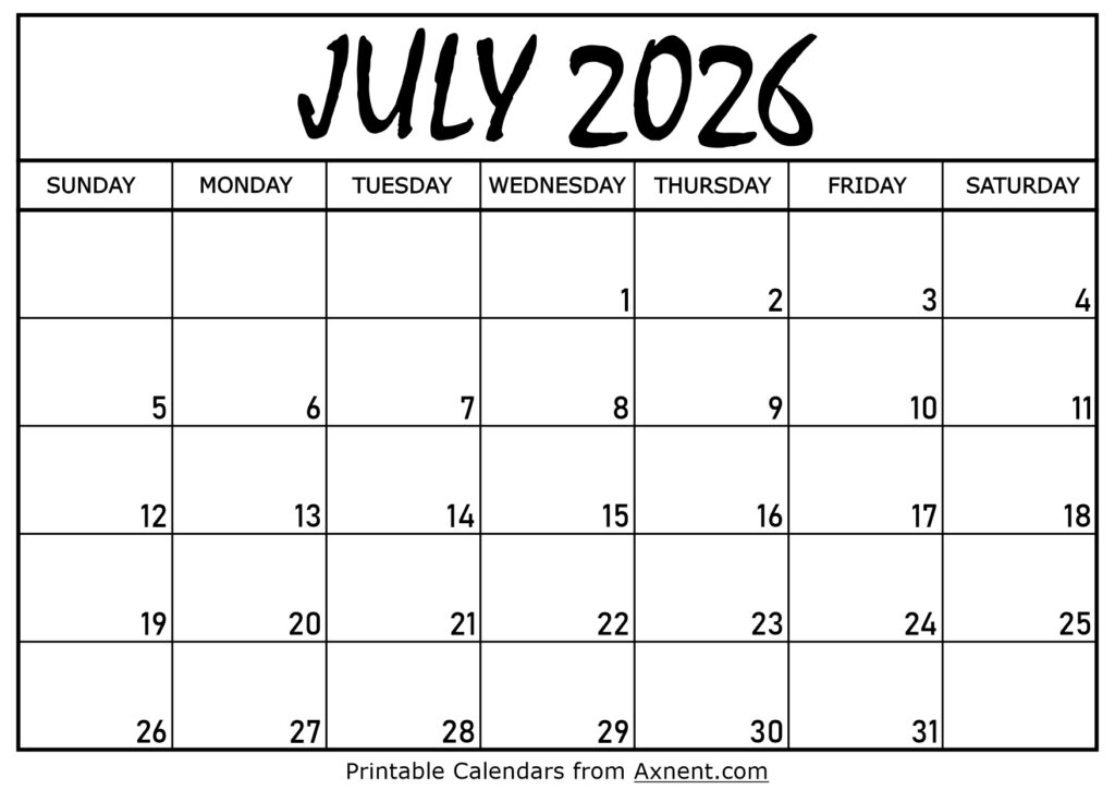 July 2026 Calendar Printable