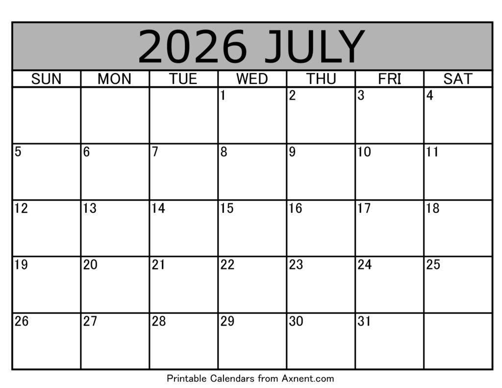 July 2026 Calendar Template