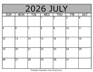 July 2026 Calendar Template