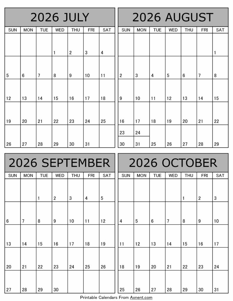 July August September October 2026 Calendar