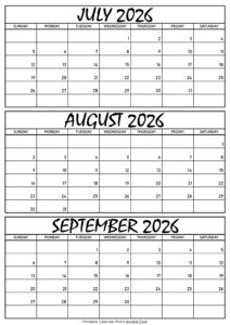 July August and September Calendar 2026