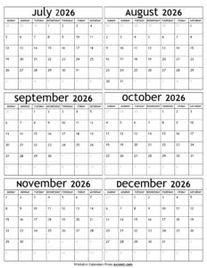 July to December 2026 Calendar