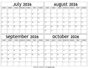 July to October 2026 Calendar
