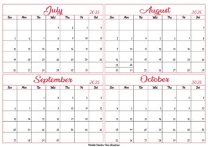 July to October Calendar 2026