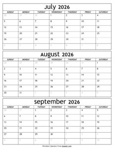 July to September 2026 Calendar