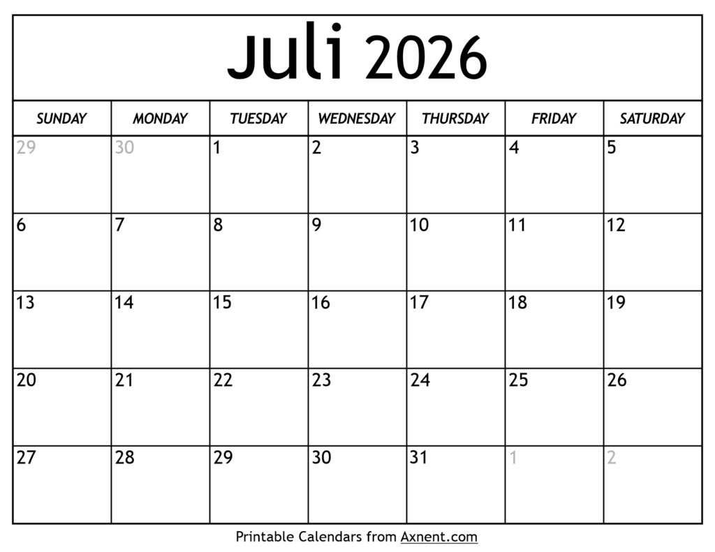 Kalender Juli 2026