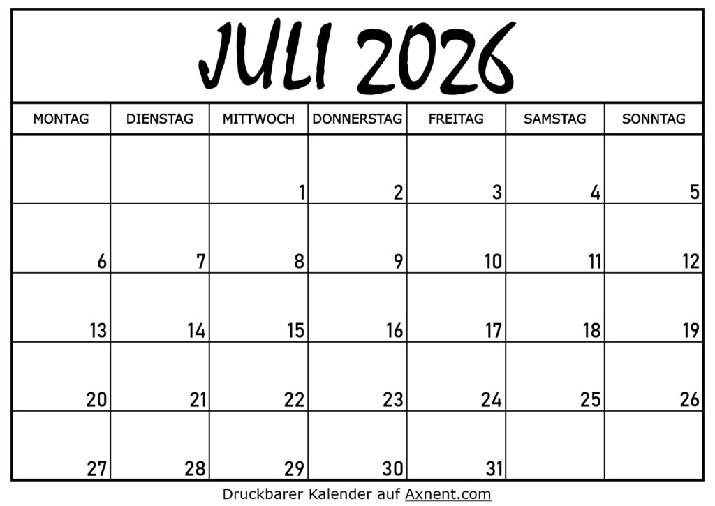 Kalender für Juli 2026