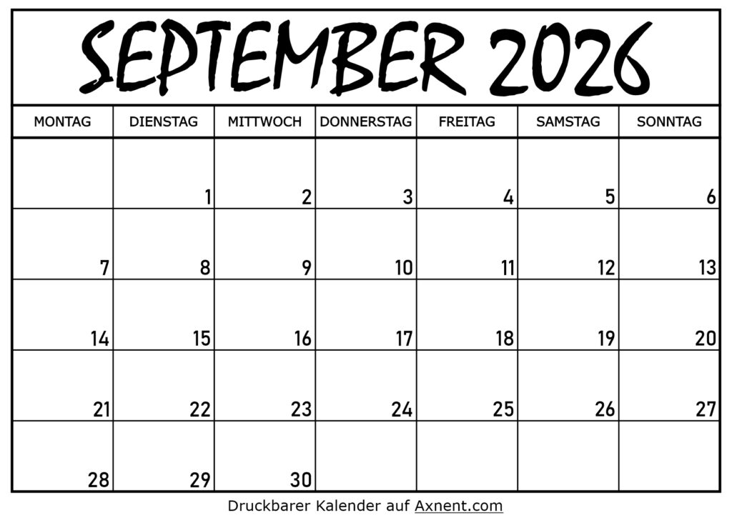 Kalender für September 2026