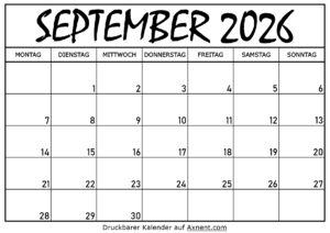 Kalender für September 2026