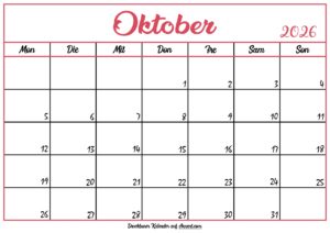 Monatskalender Oktober 2026