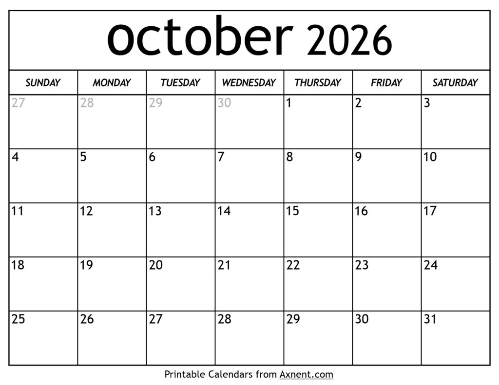 October 2026 Calendar