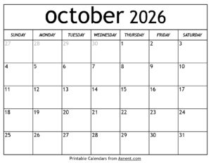 October 2026 Calendar