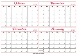 October 2026 to January 2027 Calendar Template