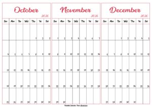 October November December 2026 Calendar