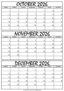 October November and December Calendar 2026