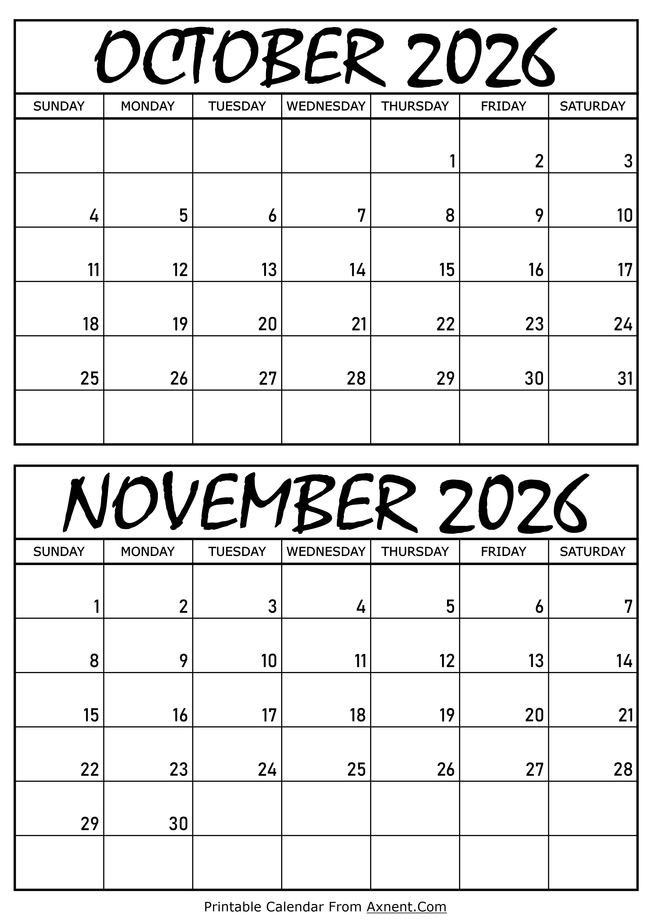 October and November 2026 Calendar