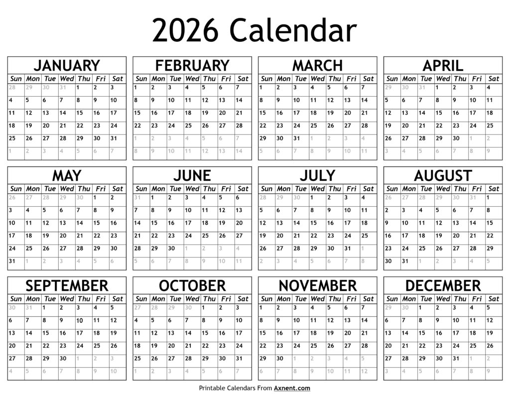 Printable 2026 Calendar
