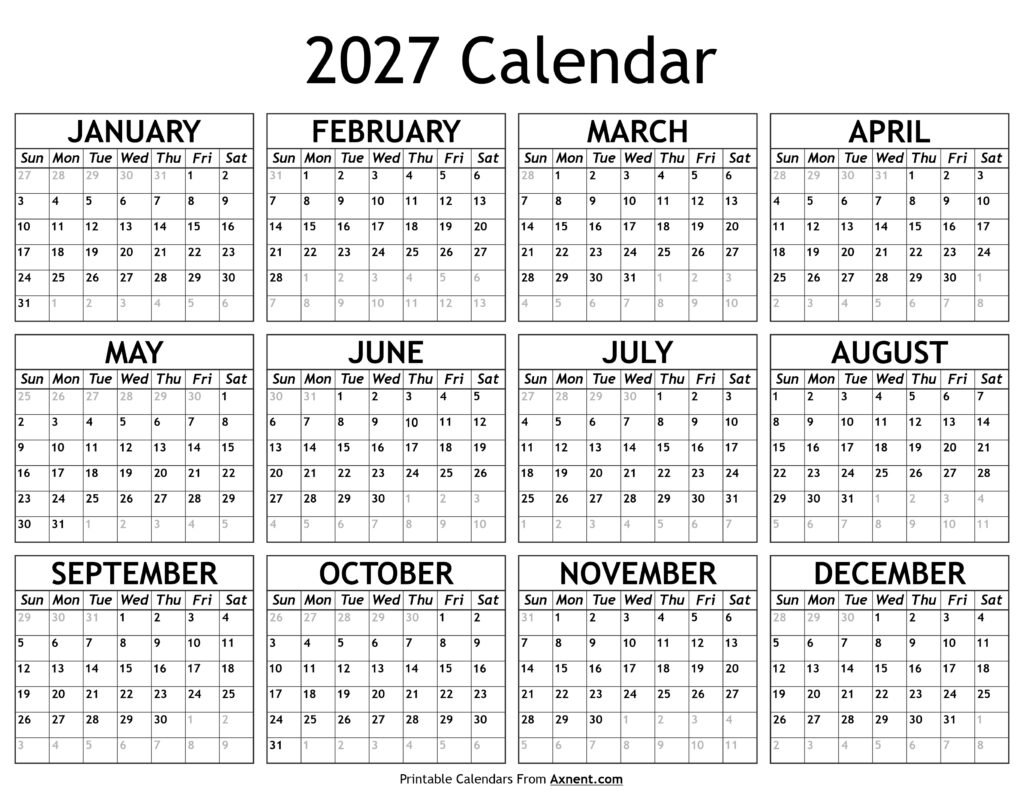 Printable 2027 Calendar