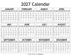 Printable 2027 Calendar