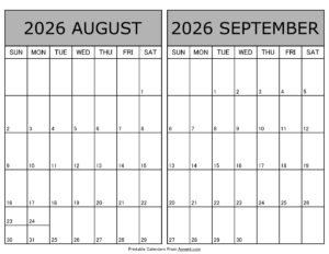 Printable August September 2026 Calendar