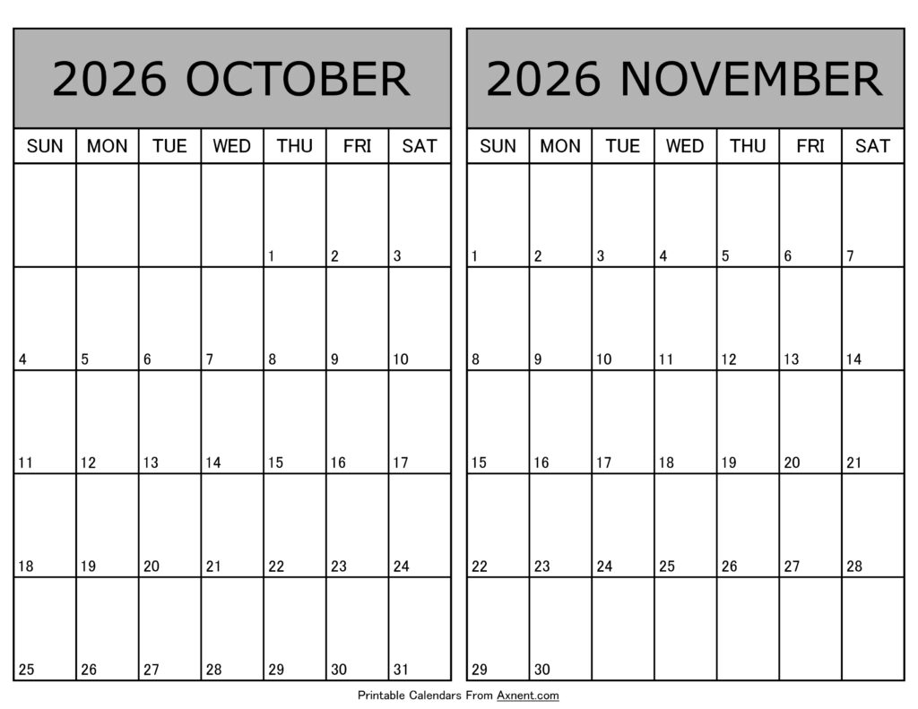 Printable October November 2026 Calendar