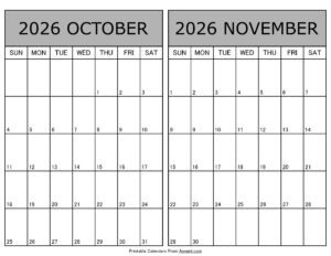 Printable October November 2026 Calendar