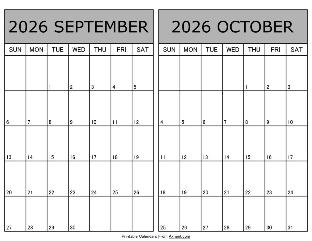 Printable September October 2026 Calendar