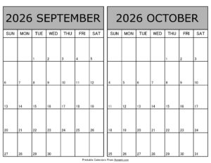 Printable September October 2026 Calendar