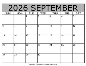 September 2026 Calendar Template