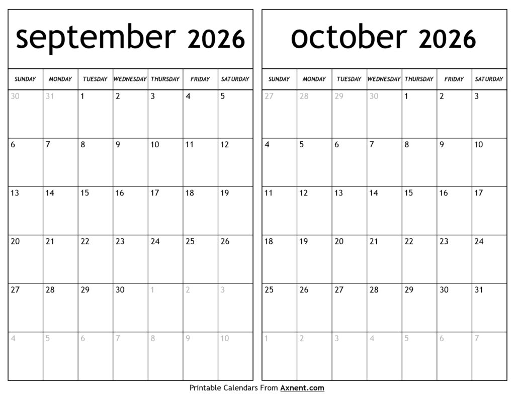 September October 2026 Calendar