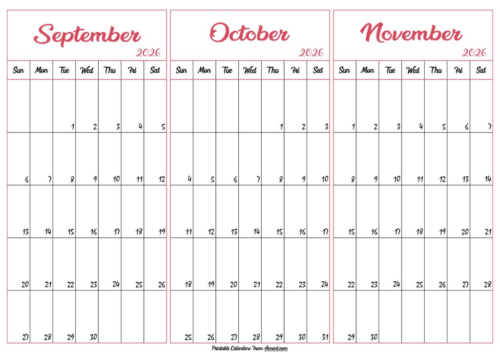 September October November 2026 Calendar