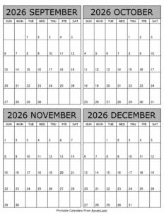 September October November December 2026 Calendar